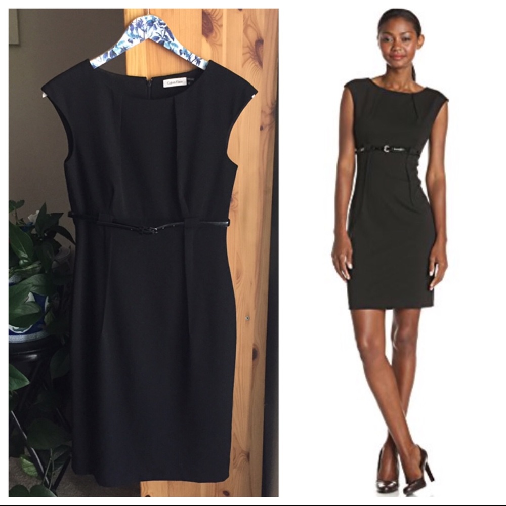 Calvin Klein Belted Cap Sleeve Sheath Dress, 4
